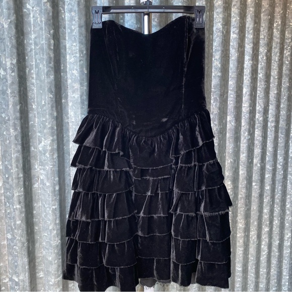 betsey johnson black velvet dress Limited edition one shoulder handmade tulle flower princess evening cocktail party 3d dress main image 0